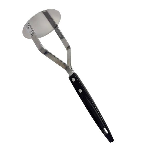 Vintage Stainless Steel Potato Masher Black Riveted Handle USA Made MCM - Picture 2 of 6